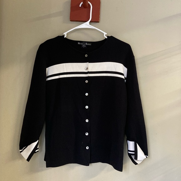 Vintage Michelle Nicole Black Stripe Cardigan Sweater L - Picture 3 of 6